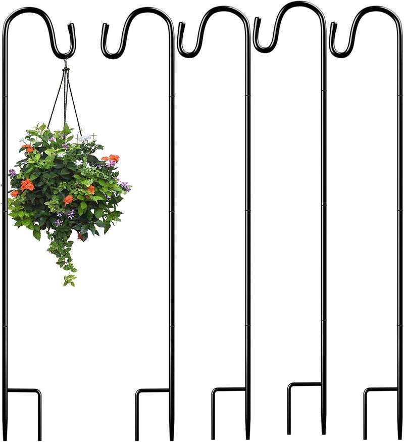 PLUVAVA 5 Pieces 32 Inch Shepherds Hooks for Outdoor Adjustable Shepherds Hook Metal Garden Bird Feeder Pole Black Plant Hangers Stakes for Plant Baskets Solar Lanterns Bird Feeders Weddings Décor (5 PCS) - Image 1